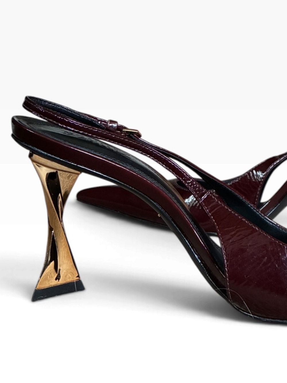 Schutz Elisha Burgundy Maplewood Patent Leather Slingback Pumps Gold Heels 10.5 - Picture 12 of 15